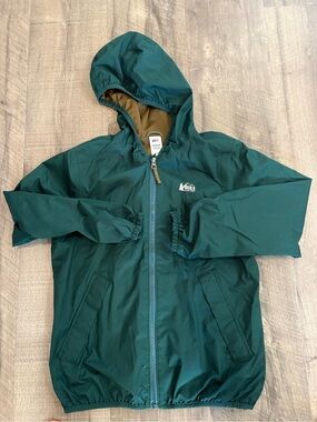 REI Kids Dark Green Hooded Rain Jacket